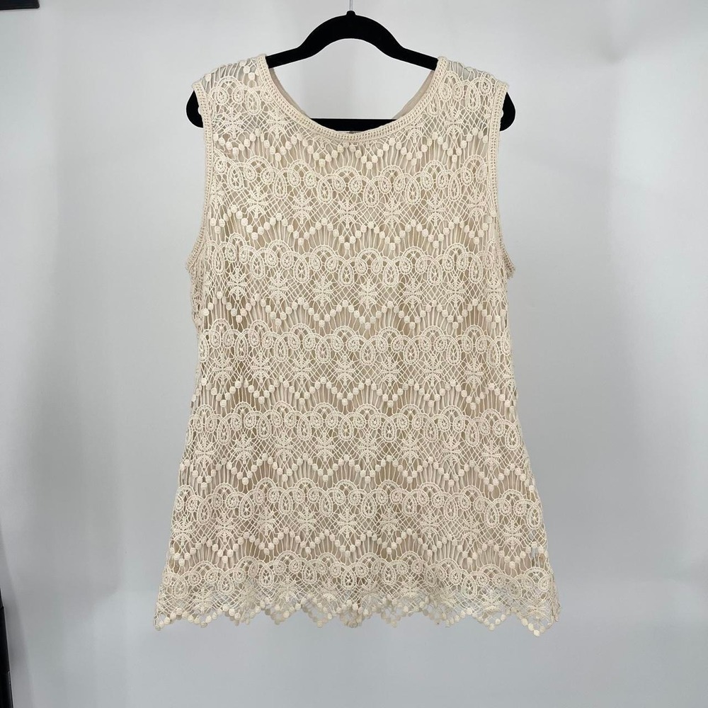 Adiva Women's Boho Crotchet Knit Sleeveless Top M Coastal Cottagecore 70s Retro